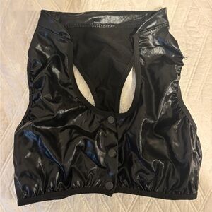 Leather top y2k Zara Black Shiny Button-Front Crop Top